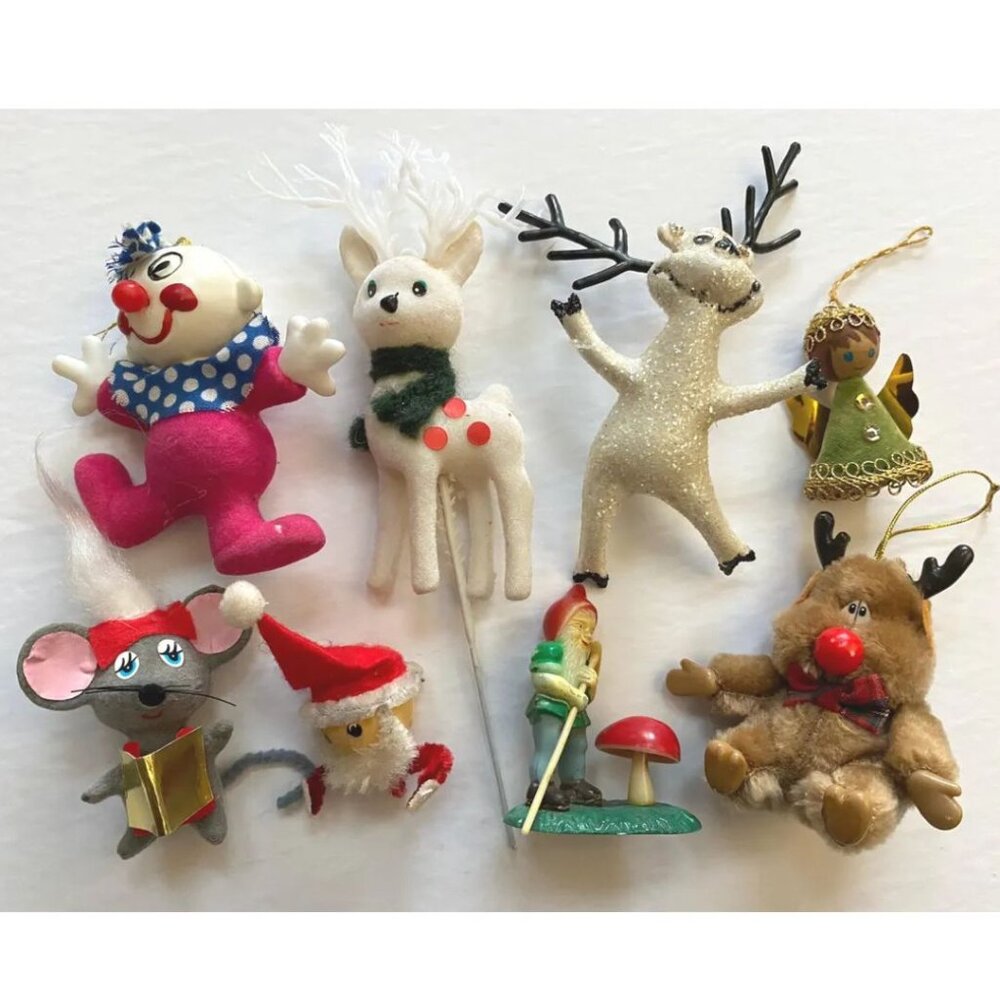 Christmas Holiday Ornaments Flocked Animals Plastic Hong Kong Lot